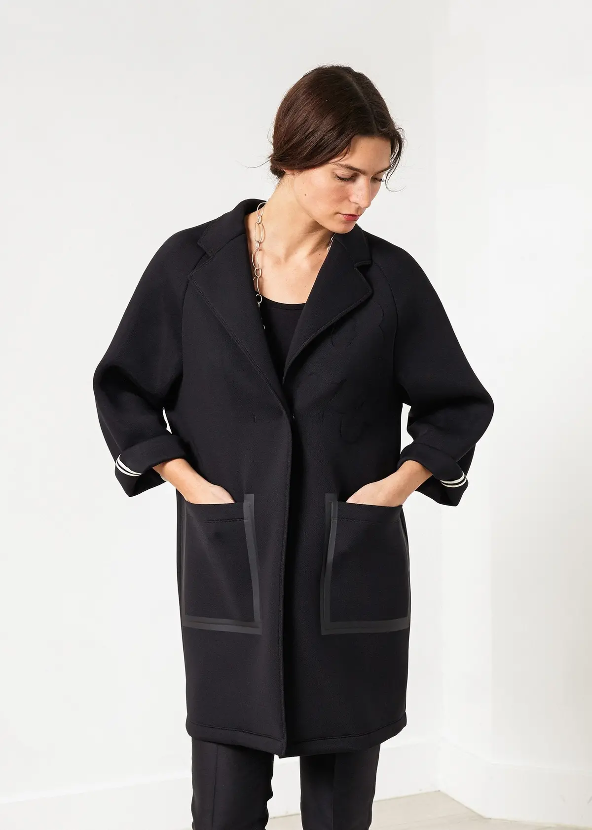 Neoprene Flower Coat In Black 1