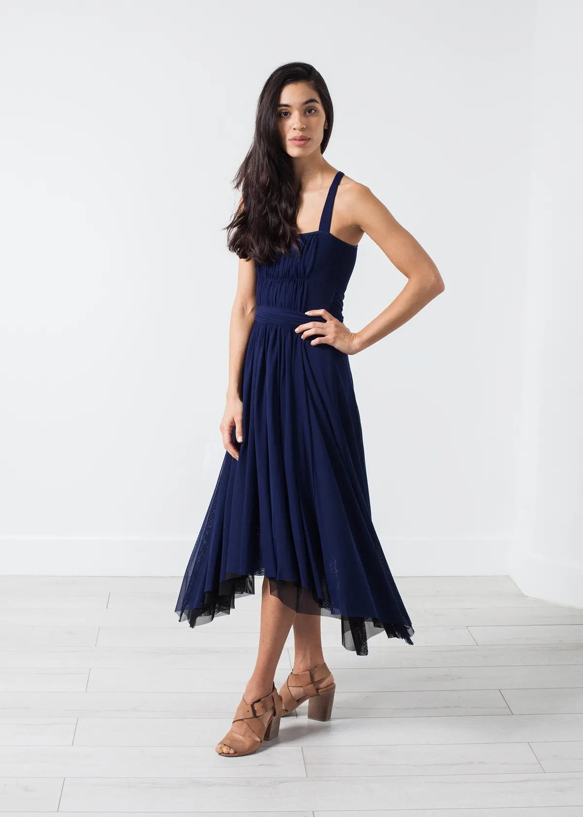 Ruched Party Dress In Navy 1
