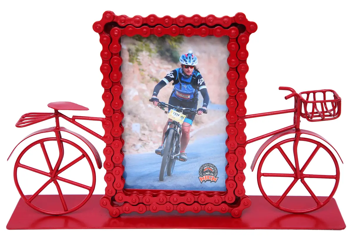 Upcycled Bike Chain Photo Frame With Cycle Candy Apple Red Finish 1