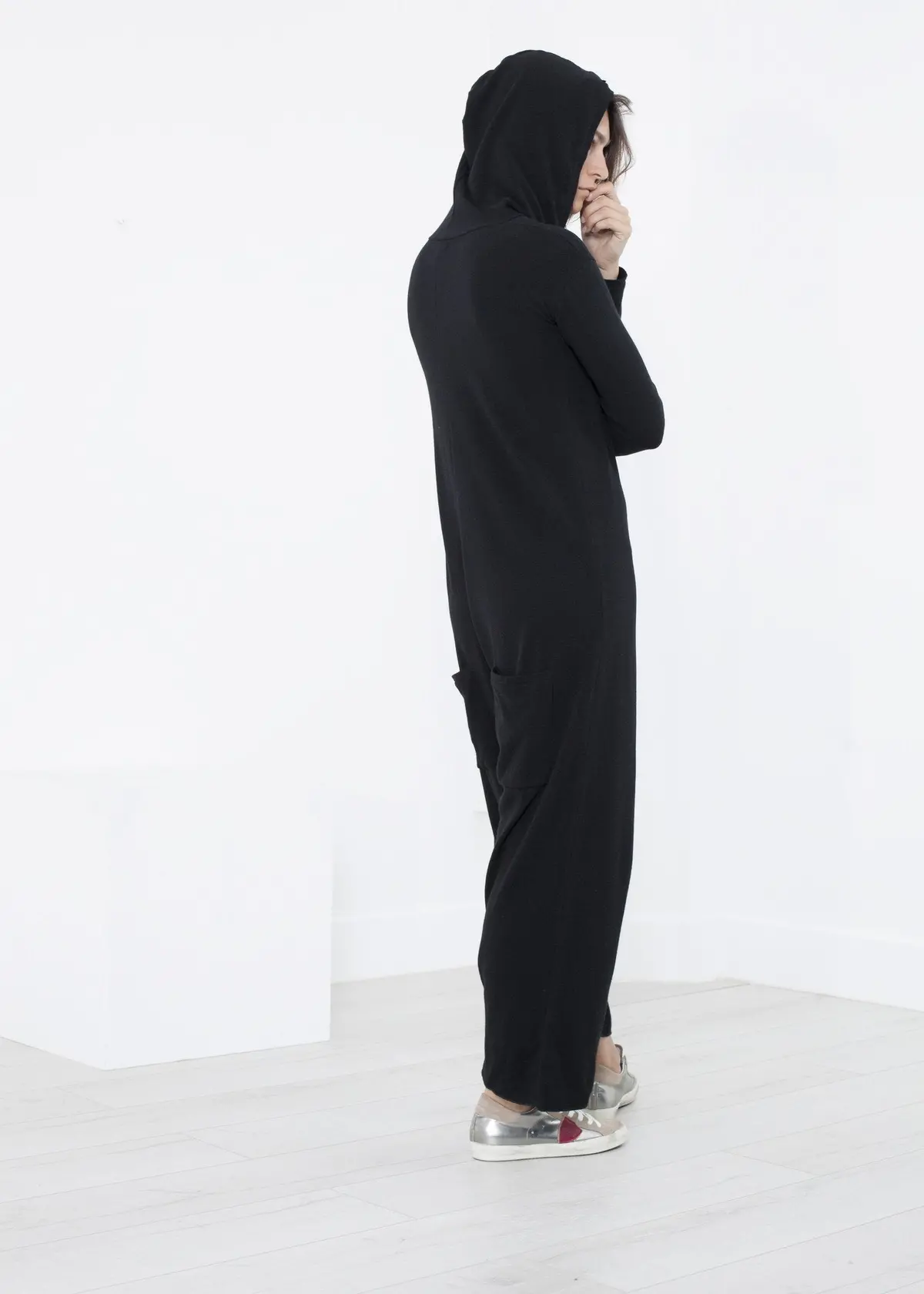 Knit Hooded Jumpsuit In Black 2