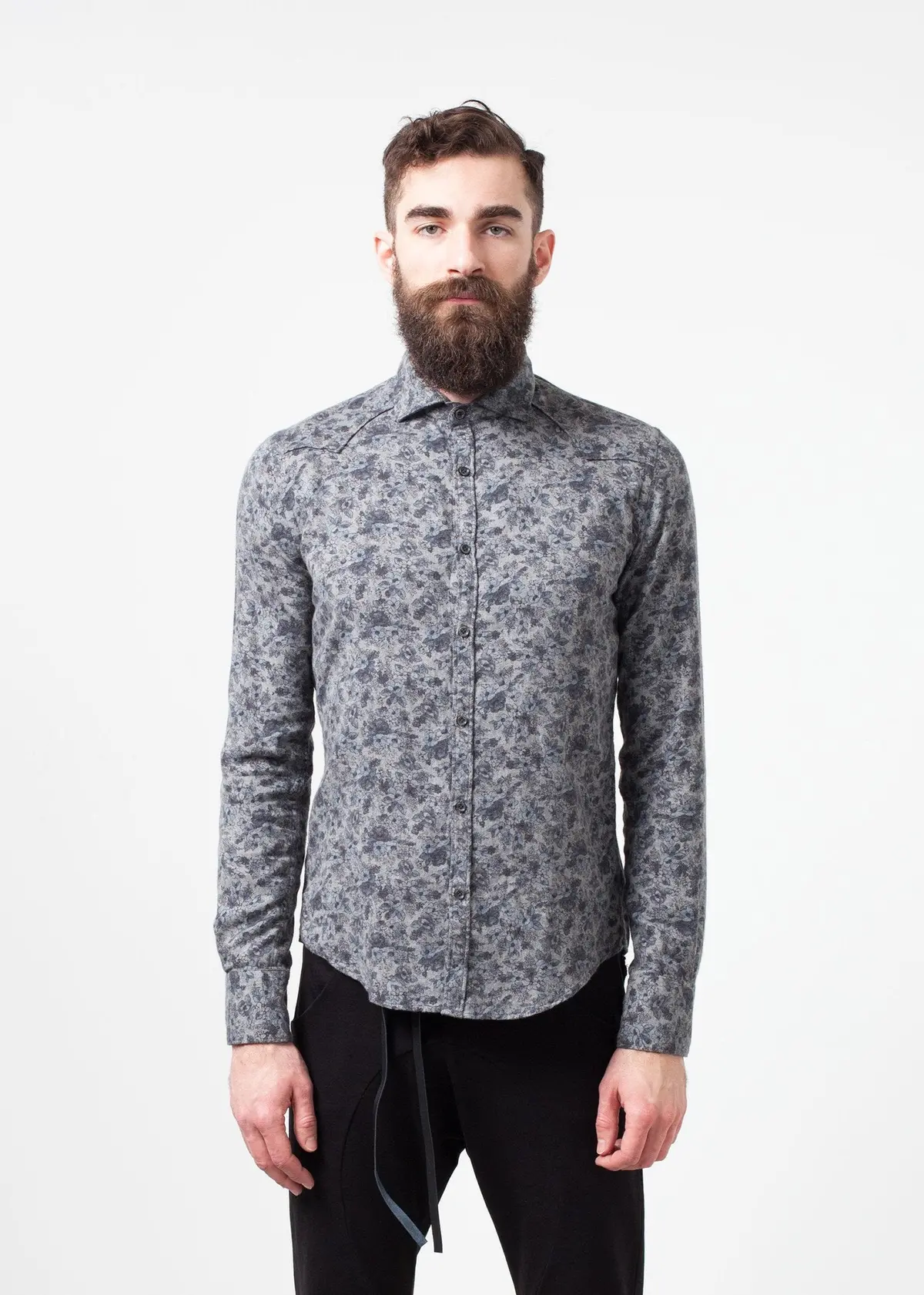 Western Arkansas Button-Up In Grey Floral 1