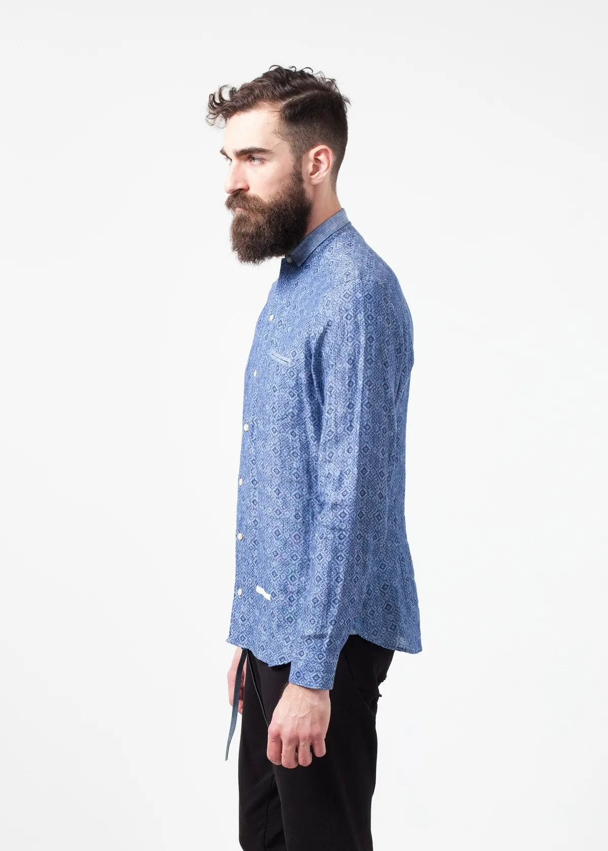 Linen Button Up In Blue Diamond 1