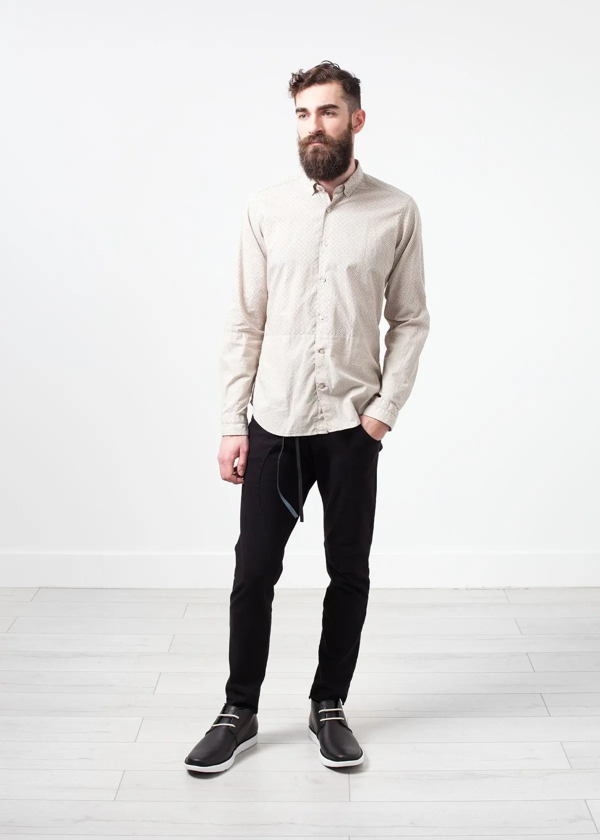 Patterned Button Up In Beige 1