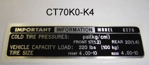 Decal Tire Pressure Specs Honda Ct70k0-1979 1
