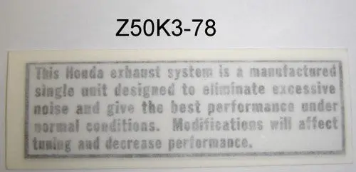 Decal Muffler Warning Honda Z50k3-1978 1