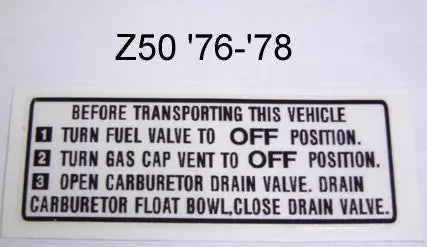 Decal Side Warning Honda Z50 '76-'78 1