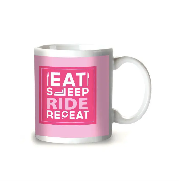 Cycling Inspired Coffee Mug - Eat, Sleep, Ride, Repeat - Pink 1
