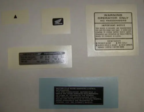 Warning Label Decal Kit Honda Z50r 1988-1999 1