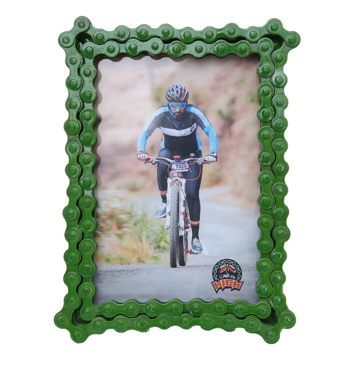 Upcycled Bike Chain Photo Frame With Emerald Green Finish 1