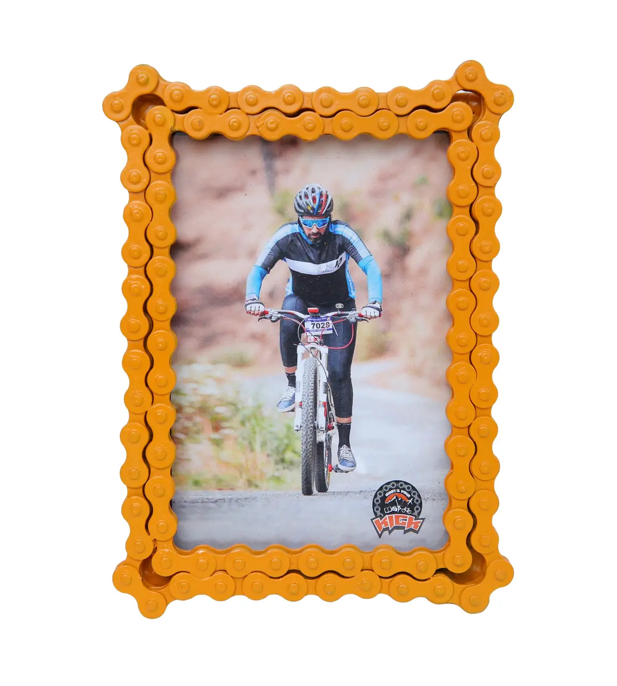 Upcycled Bike Chain Photo Frame With Bumblebee Yellow Finish 1