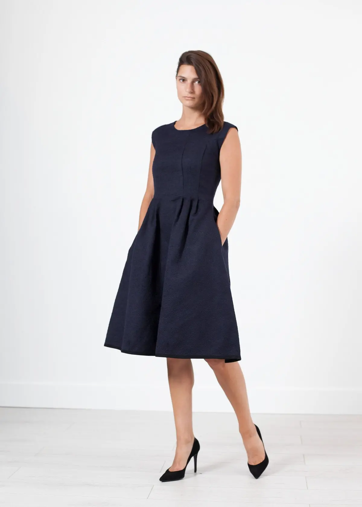 Pleated Rita Dress In Dark Navy 1
