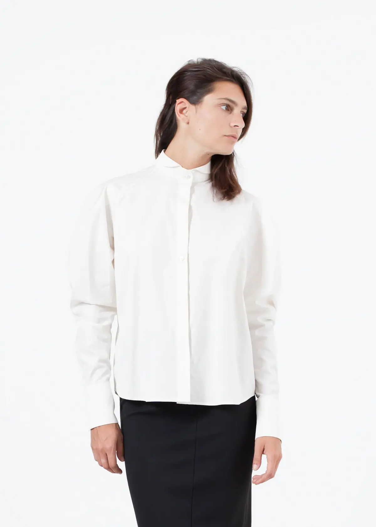 Trim Collar Poplin Blouse In Off White 1