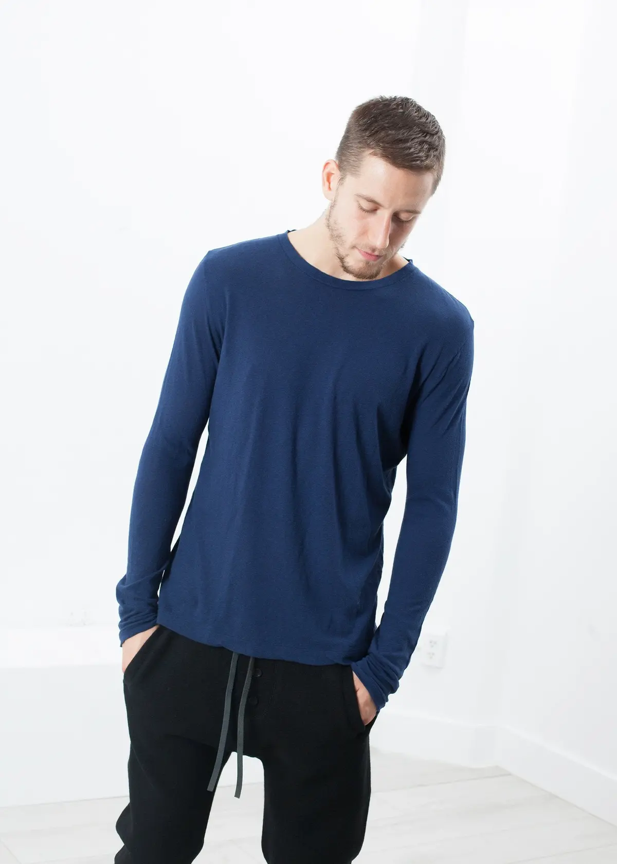Cashmere Jersey Long Sleeve Tee In Navy 1