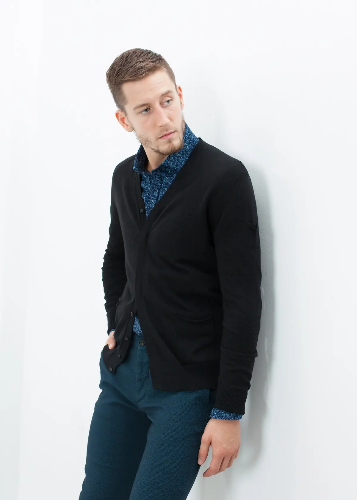 Hidden Placket Cardigan In Black 1