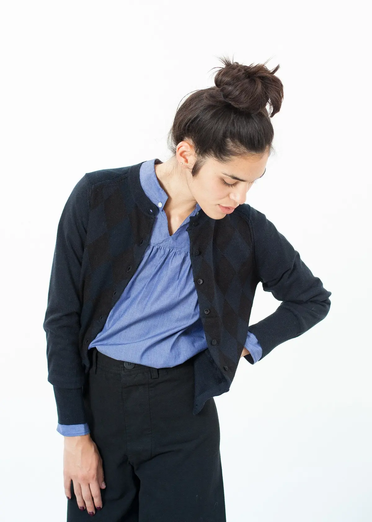 Quilt Pattern Cardigan In Black/Navy 1
