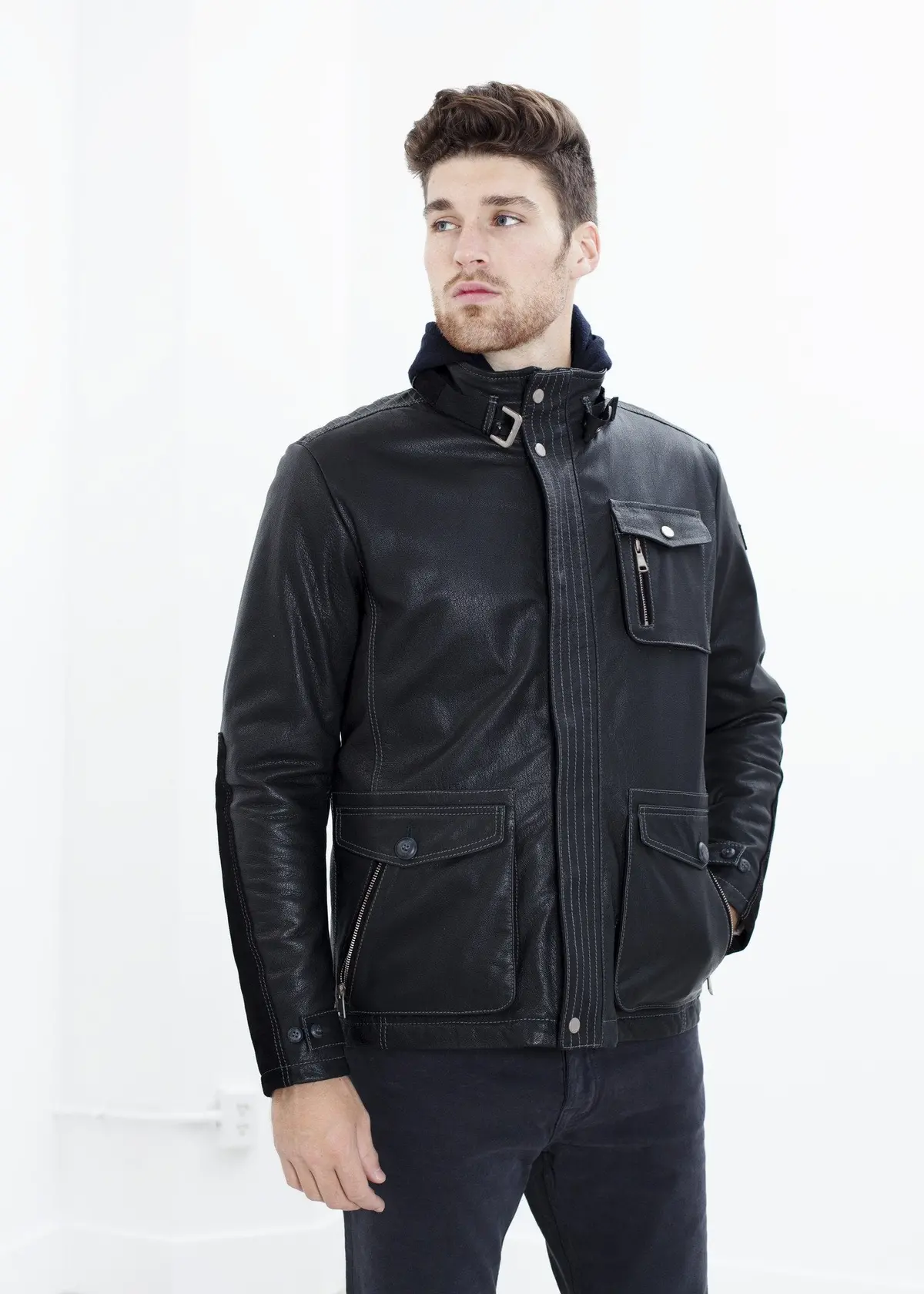 Prince Leather Field Jacket In Meteor 1