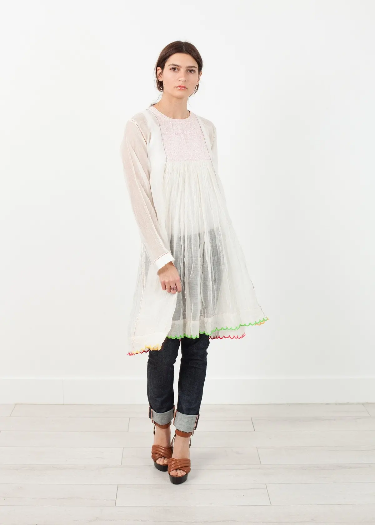 Pink Bib Dress In White 1