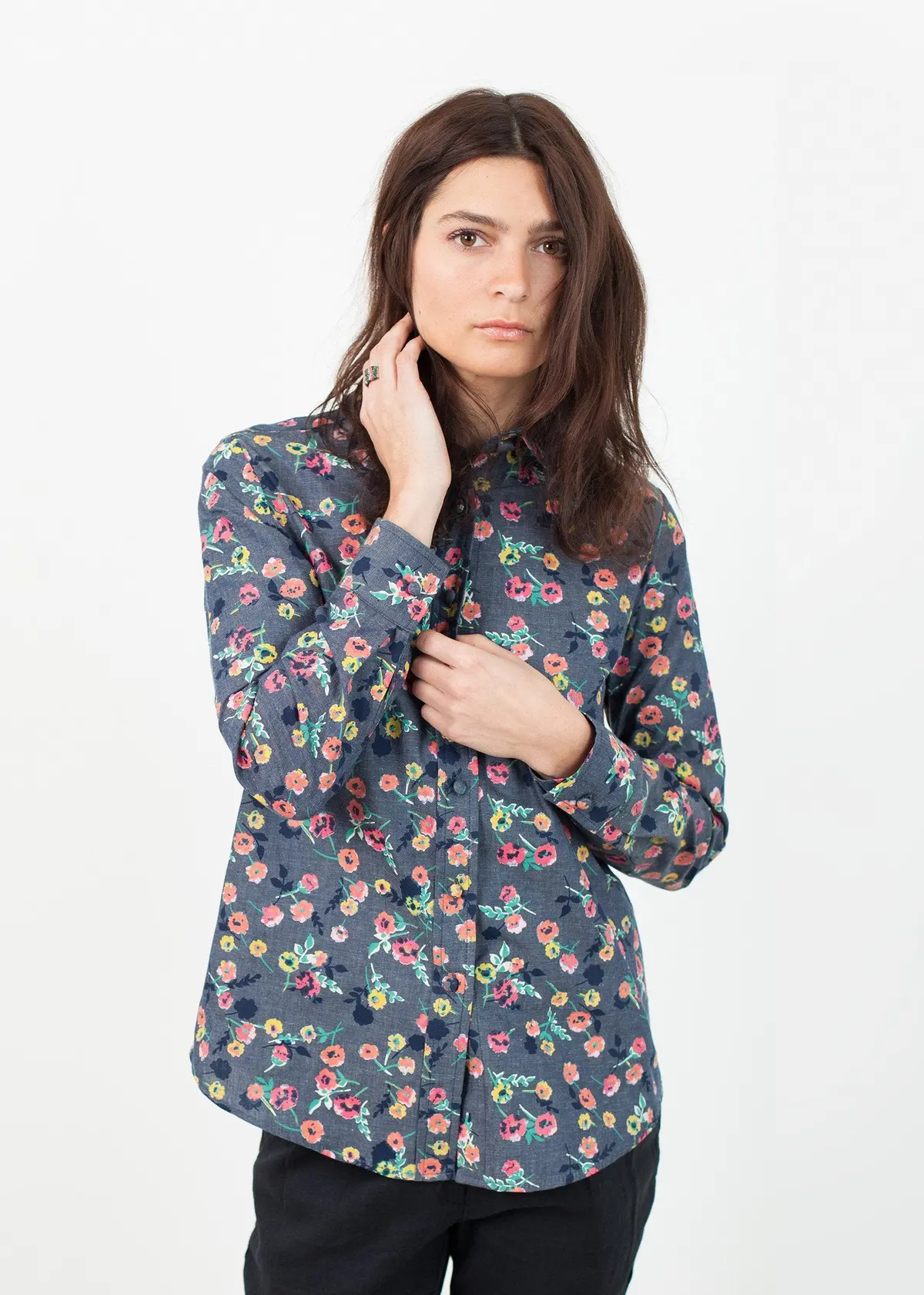 Long Sleeve Blouse In Black/Floral 1