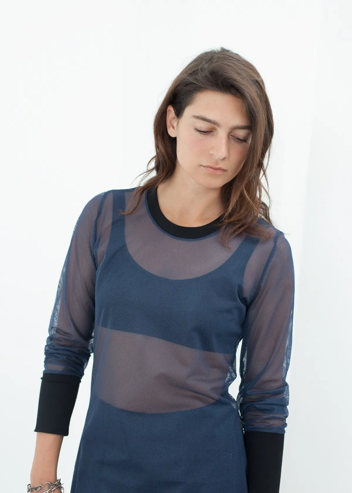 Cuffed Mesh Tee In Navy/Black 1