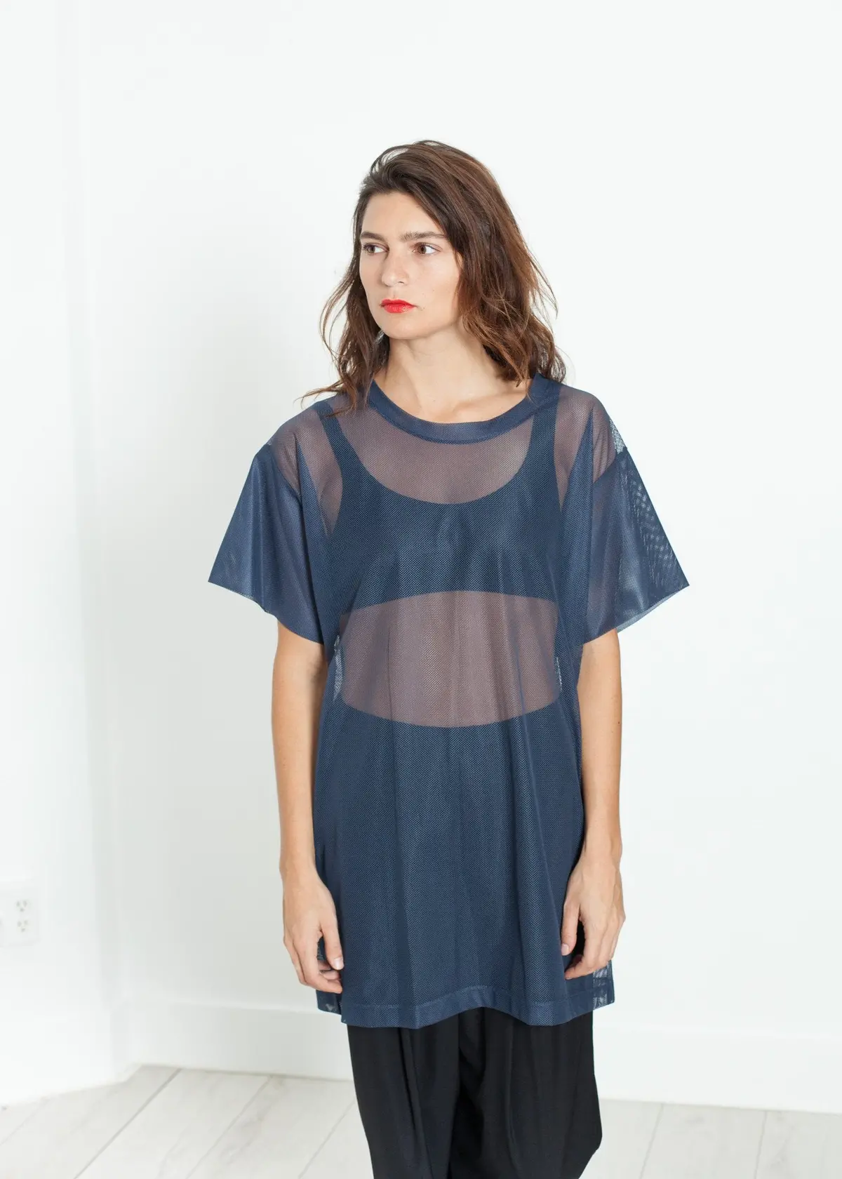 Mesh Over Tee In Navy 1