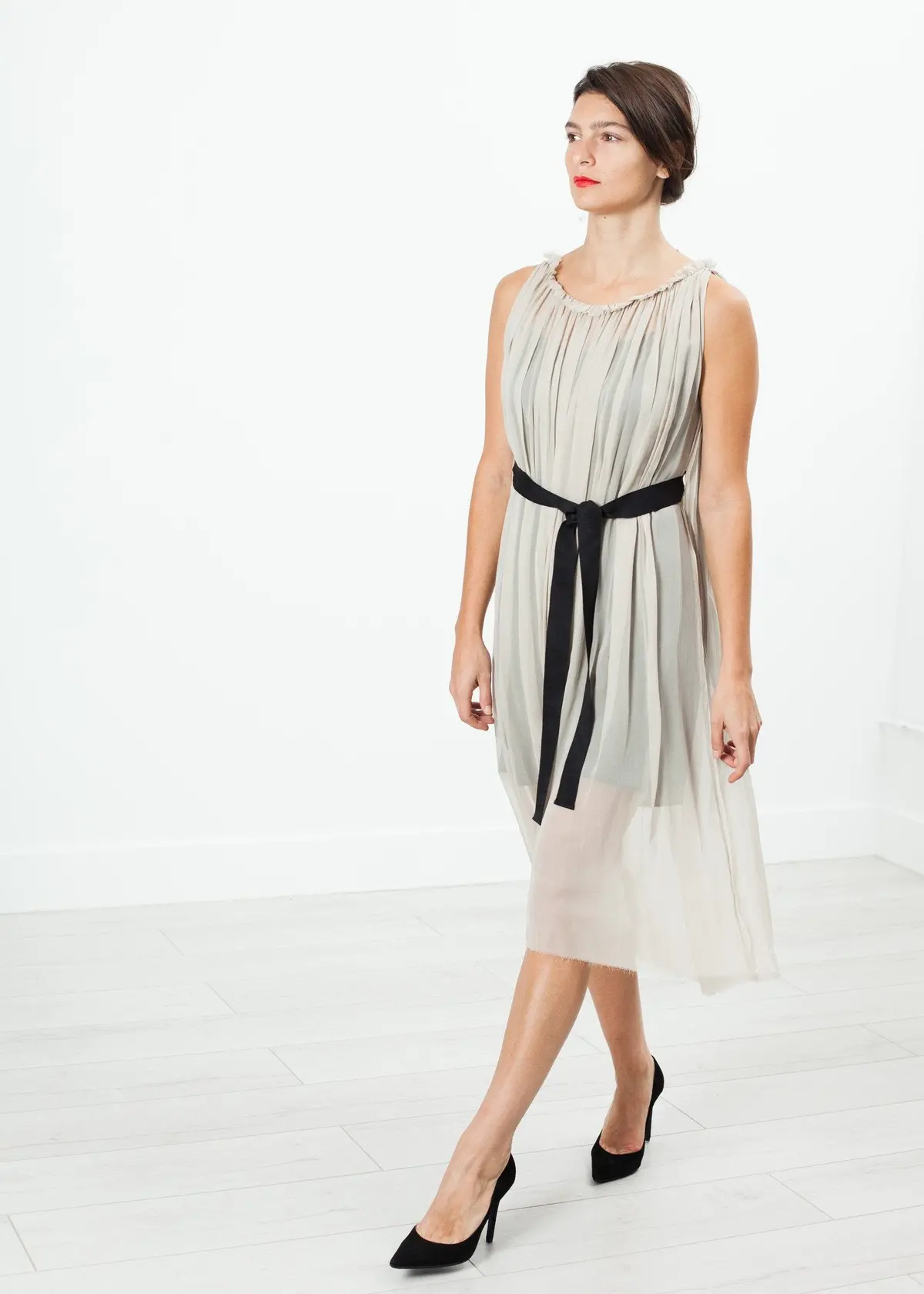 Chiffon Cape Back Dress In Sand 1