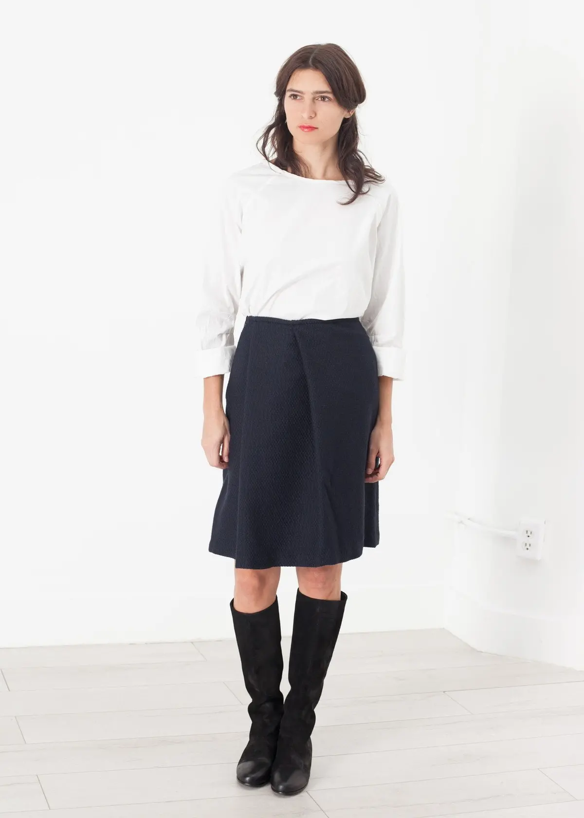 Pleated Wool Skirt In Navy 1