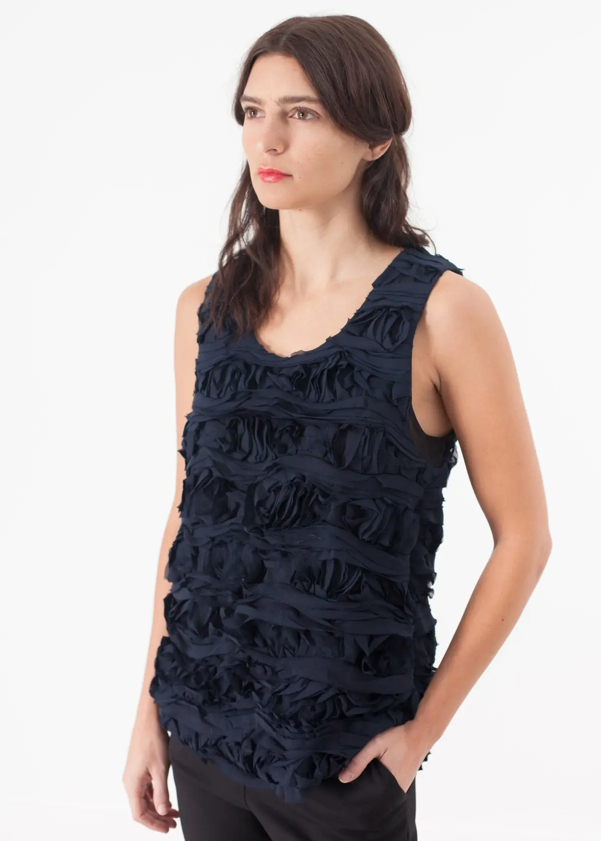 Ruffled Tank Top In Navy 1
