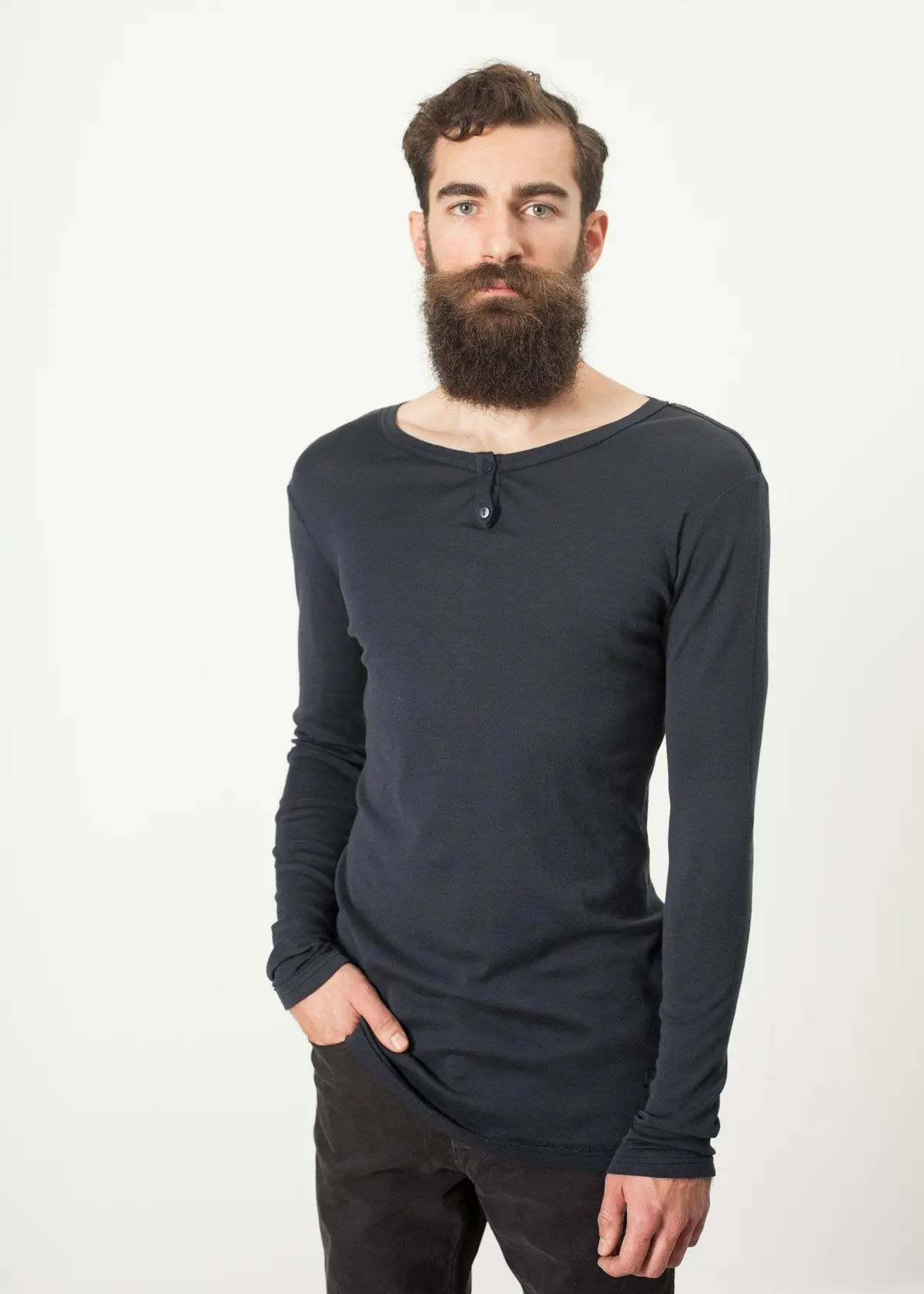 Cotton Henley In Blue Grey 1