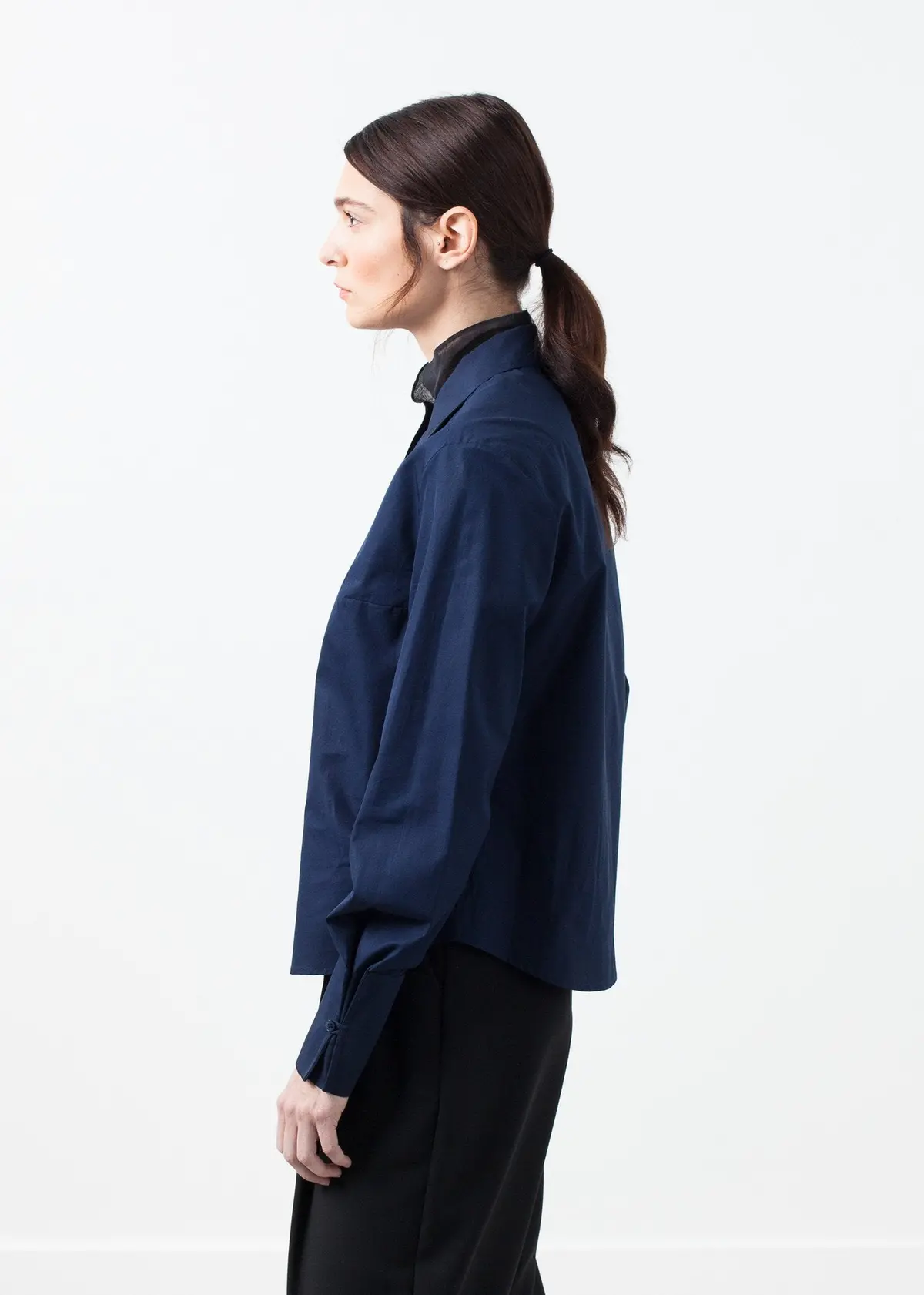 Sheer Silk Collar Button Up 1