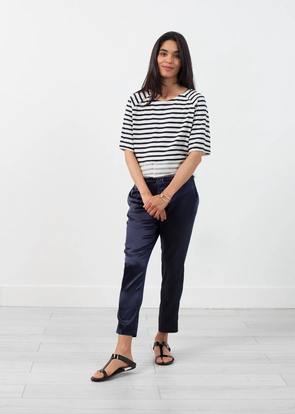 Sleeve Top In Navy Stripe 1