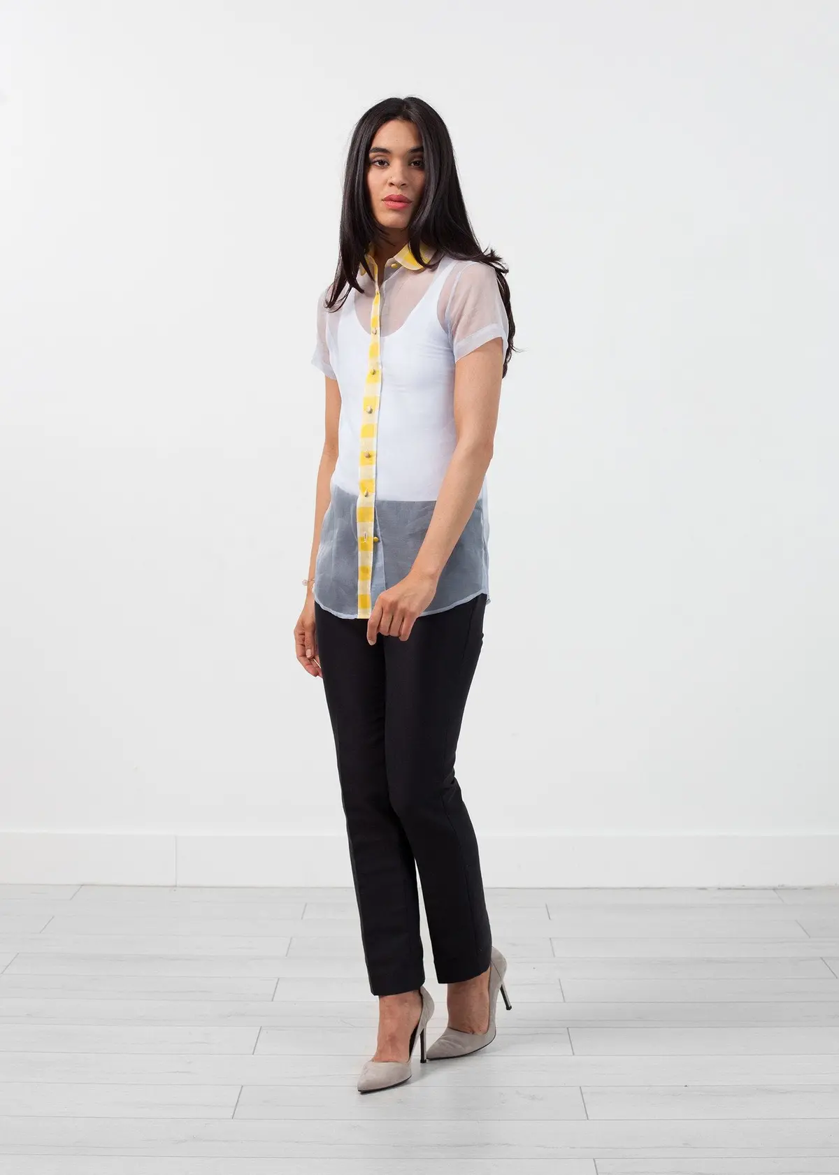 Sheer Button-Up Blouse In Pale Blue 1