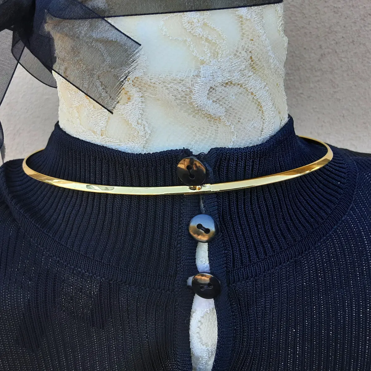 Clear Hand Blown Glass Wire Bridal Choker In Plated Gold With 14K Gold Plated Accents - Unique Modern Bubble Gift For Her 2