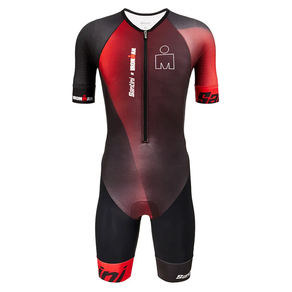 Santini Ironman Ikaika Short Sleeve Trisuit  - Black/Red 1