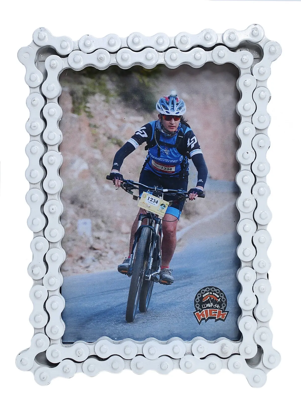 Upcycled Bike Chain Photo Frame With Cotton White Finish 1