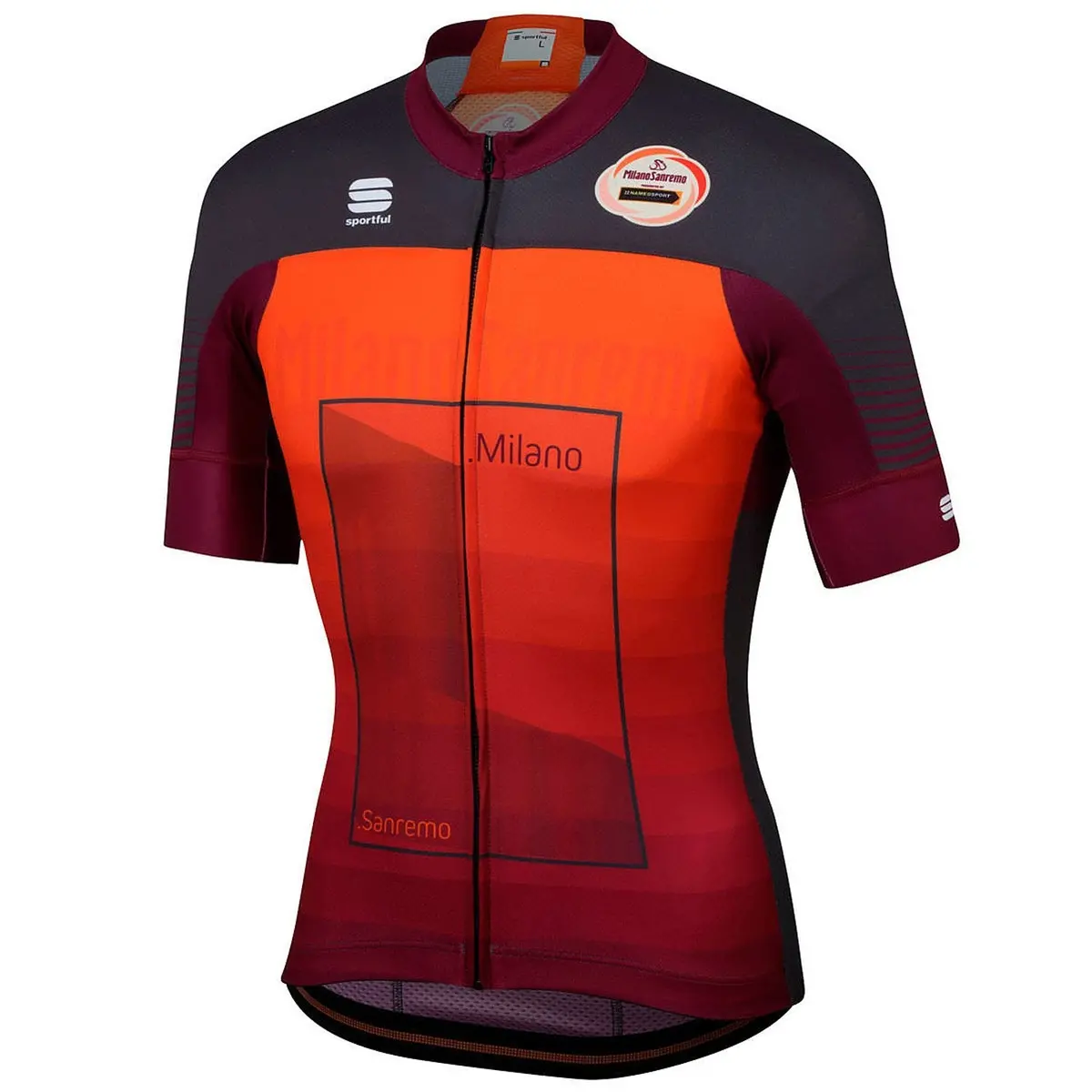 Lightweight, aerodynamic Sportful cycling jersey designed for the iconic Milan-Sanremo race—featuring short sleeves, premium moisture-wicking fabric, and race-fit construction.