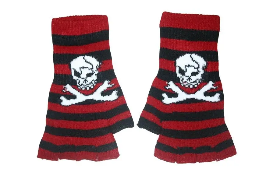 Black And Red Skull Fingerless Gloves 1