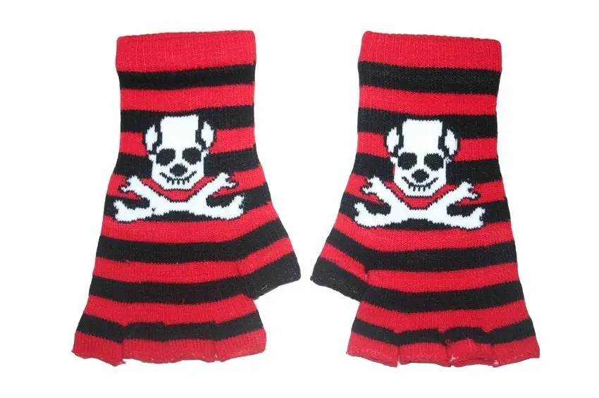 Black And Red Skull Fingerless Gloves 1