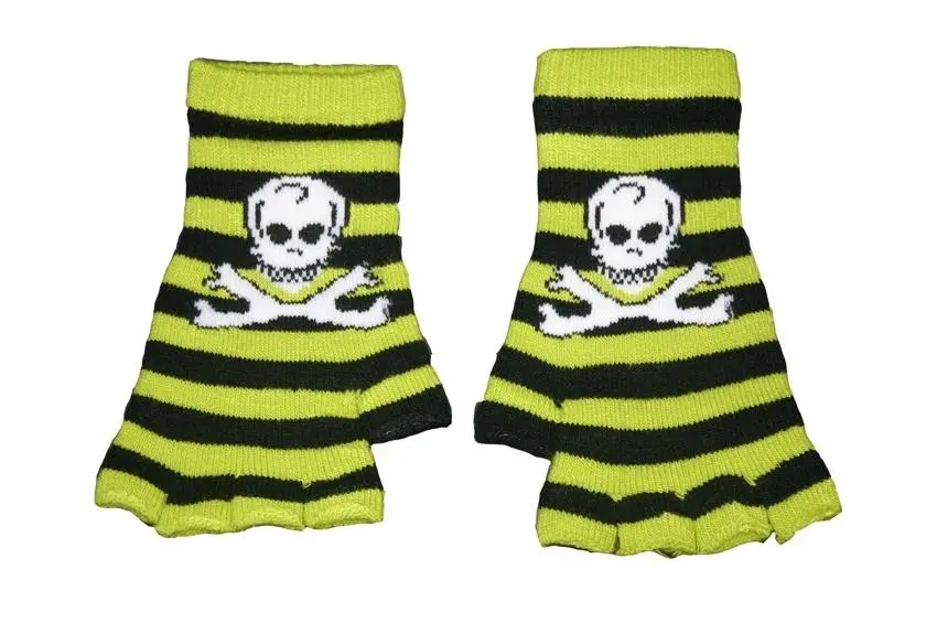 Black And Green Skull Fingerless Gloves 1