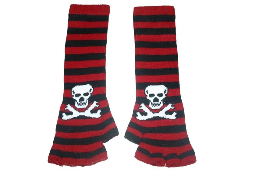 Black And Red Skull Arm Length Fingerless Gloves 1