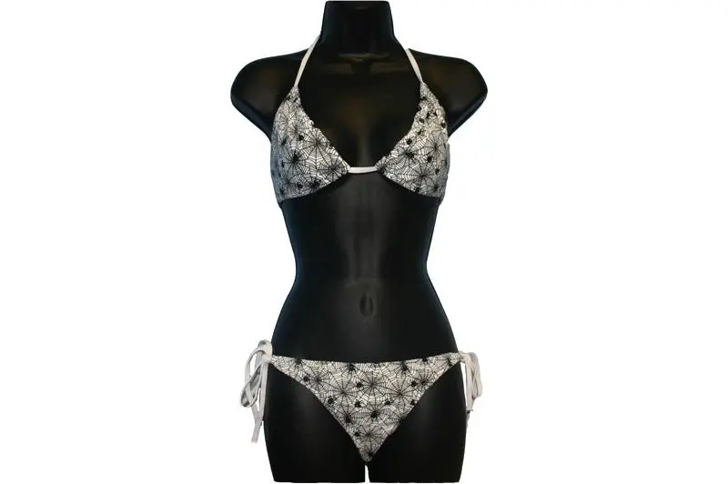 White Spiderweb Print Bikini 1