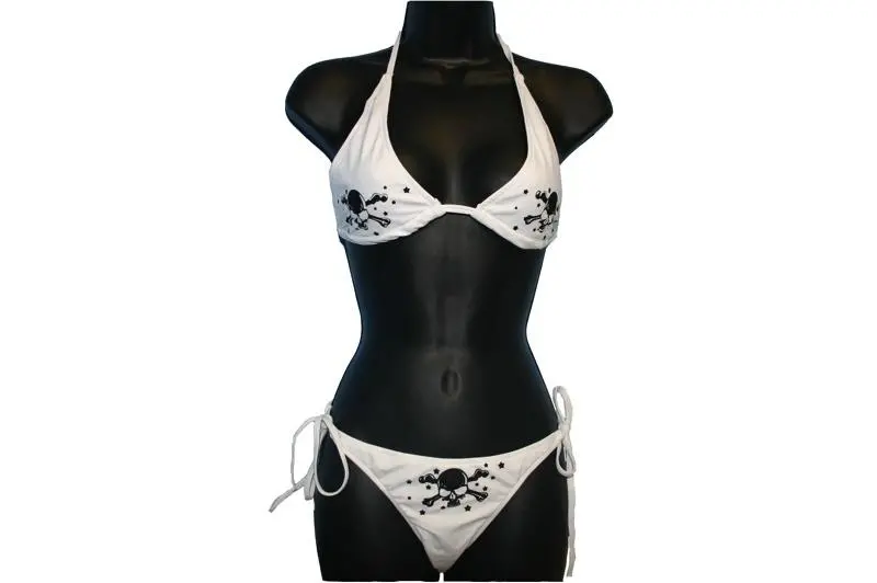 White Skull And Crossbone Print Bikini 1