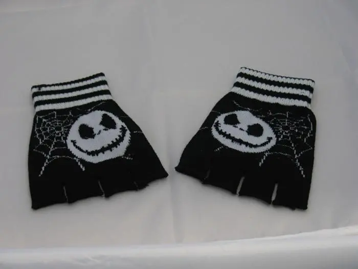 Black And White Jack And Cobwebs Fingerless Gloves 1