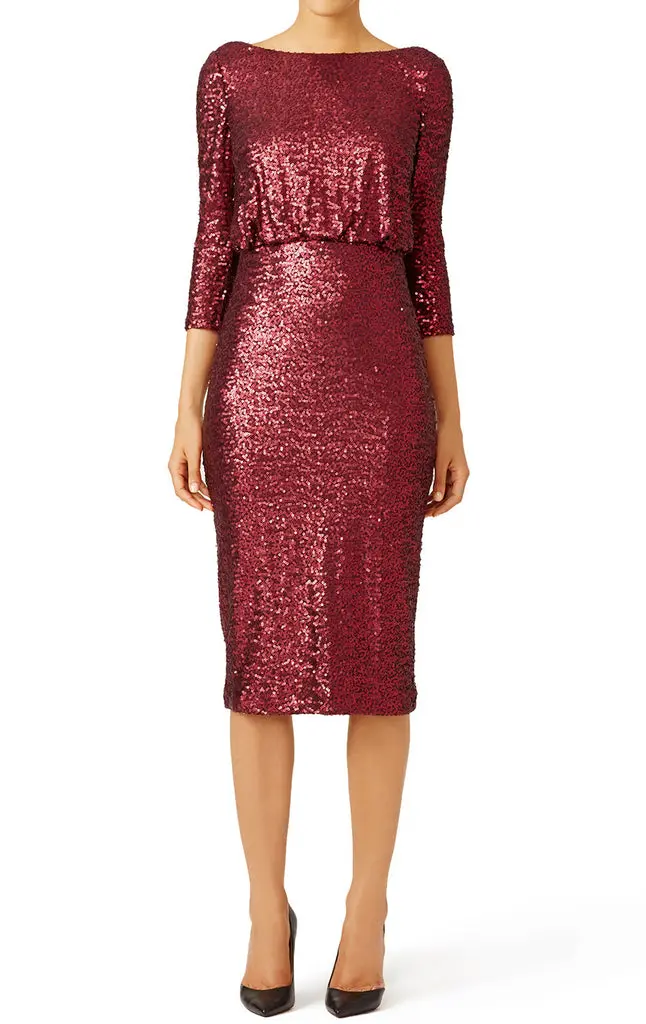 Macloth Half Sleeves Sequin Short Cocktail Dress Burgundy Mother Of The Brides Dress 1