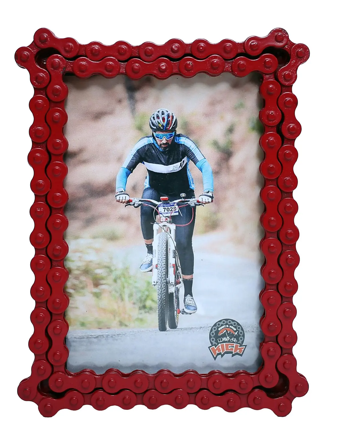 Upcycled Bike Chain Photo Frame With Candy Apple Red Finish 1