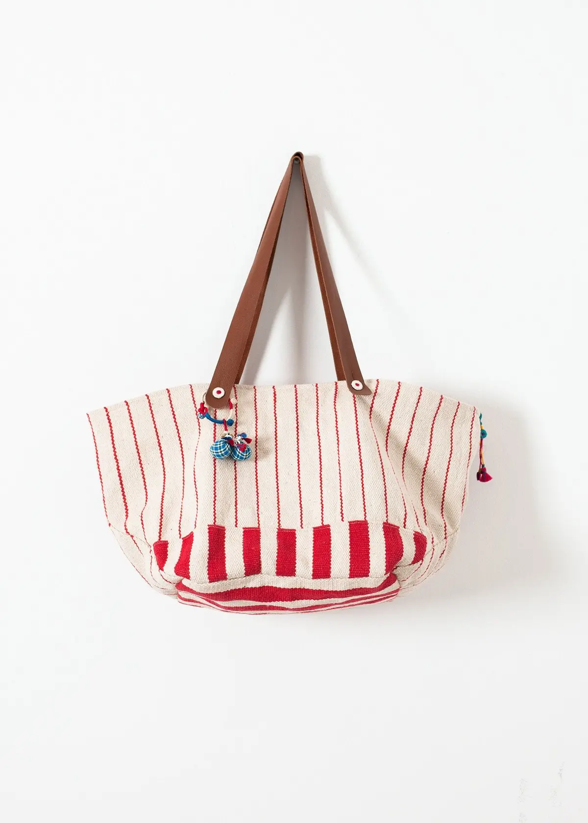 Woven Oversized Tote In Red Stripe 1
