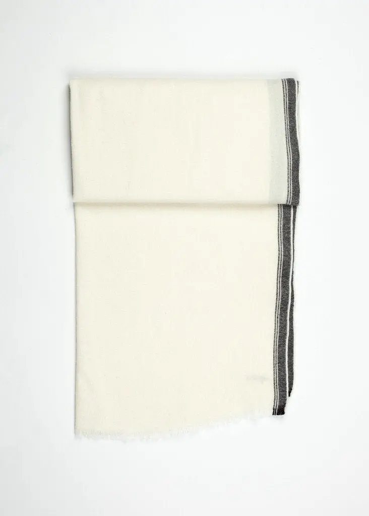 Edged Wool Scarf In Off White 1