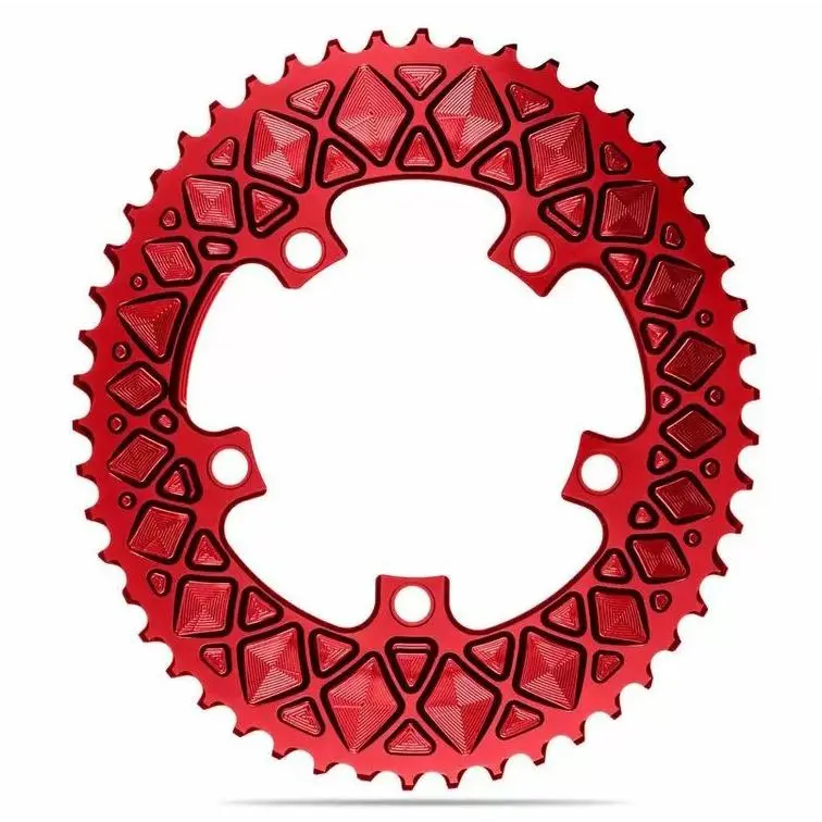Absolute Black Oval Road Chainring 2X 110/5 - Red (Not For Sram) 1