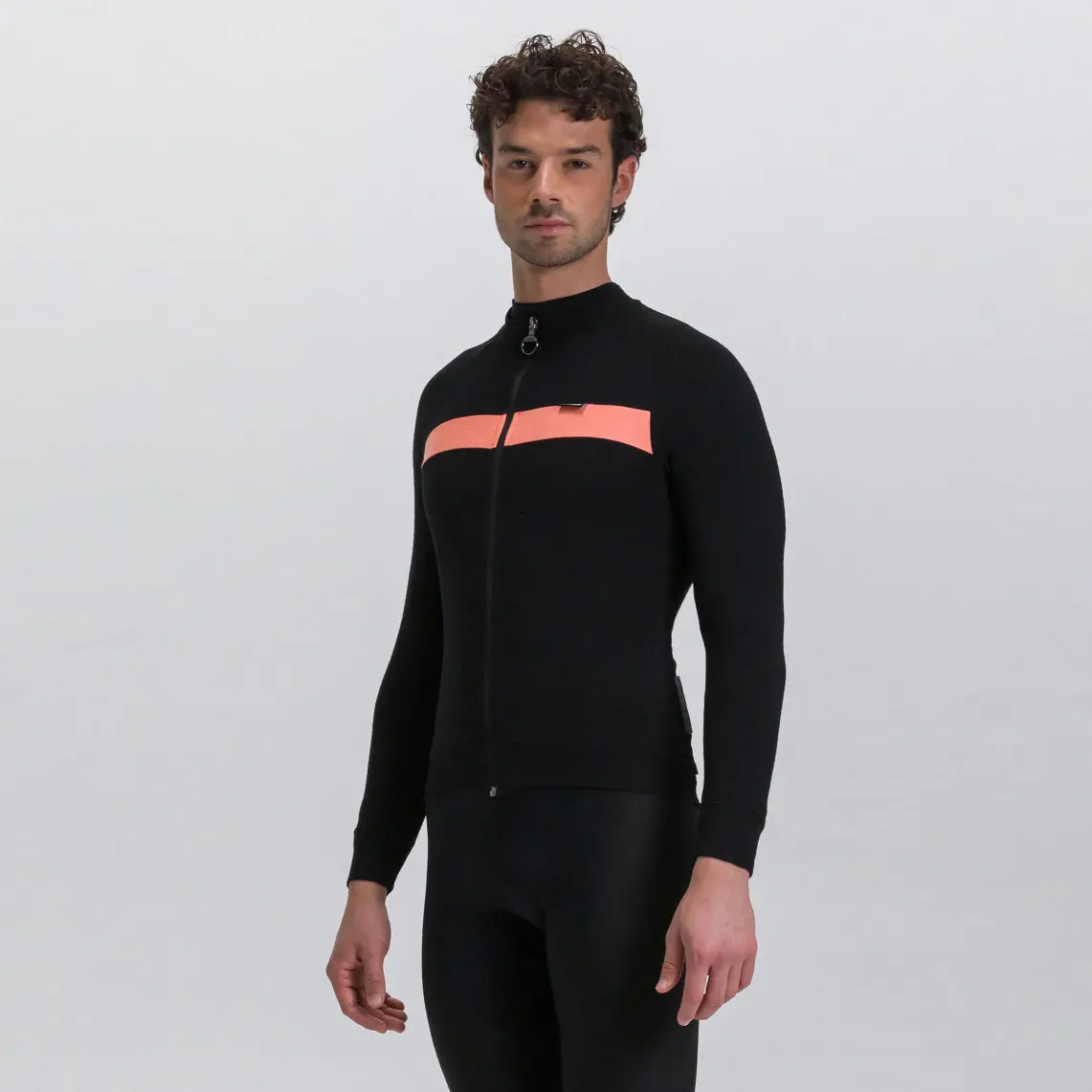 Santini Adapt Wool Long Sleeve Jersey - Black/Orange 1