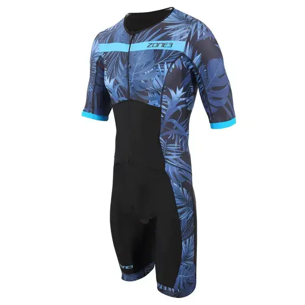 Zone3 Mens Tropical Palm Short Sleeve Full Zip Trisuit 1