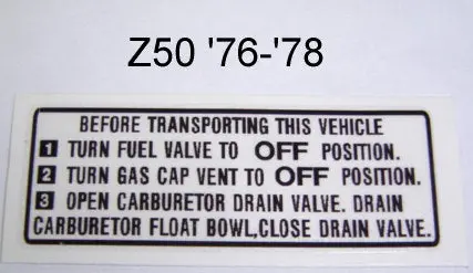(14A) Decal Side Warning Honda Z50 '76-'78 1